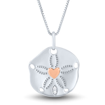 Sand Dollar Pendant with Diamond Accents in Sterling Silver and 14K Rose Gold