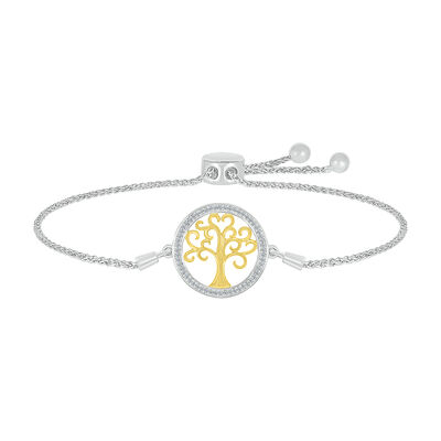 Tree of Life Bolo Bracelet with Diamonds in Sterling Silver & 10K Yellow Gold (1/8 ct. tw.)