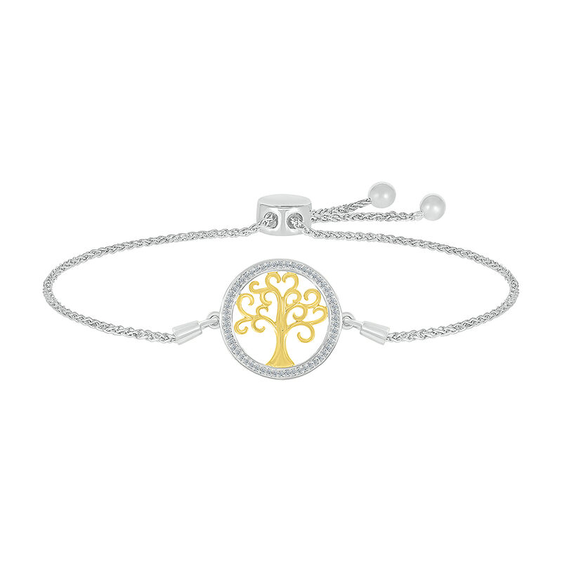 Tree of Life Bolo Bracelet with Diamonds in Sterling Silver &amp; 10K Yellow Gold &#40;1/8 ct. tw.&#41;