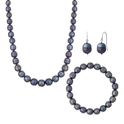 Freshwater Cultured Black Potato Pearl Box Set in Sterling Silver