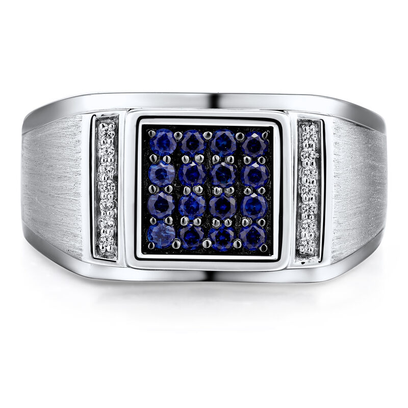 Men&rsquo;s Blue Sapphire and Diamond Accent Ring in Sterling Silver