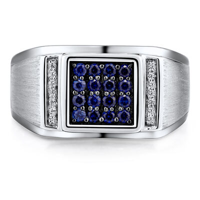 Men’s Blue Sapphire and Diamond Accent Ring in Sterling Silver