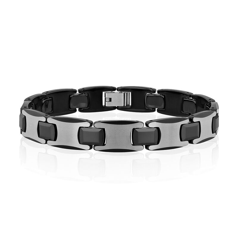 Men&rsquo;s Two-Tone Link Bracelet in Black Ion-Plated Stainless Steel &amp; Tungsten