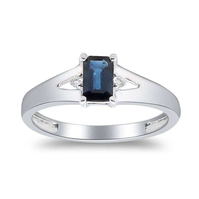 Blue Sapphire and Diamond Accent Ring in 10K White Gold