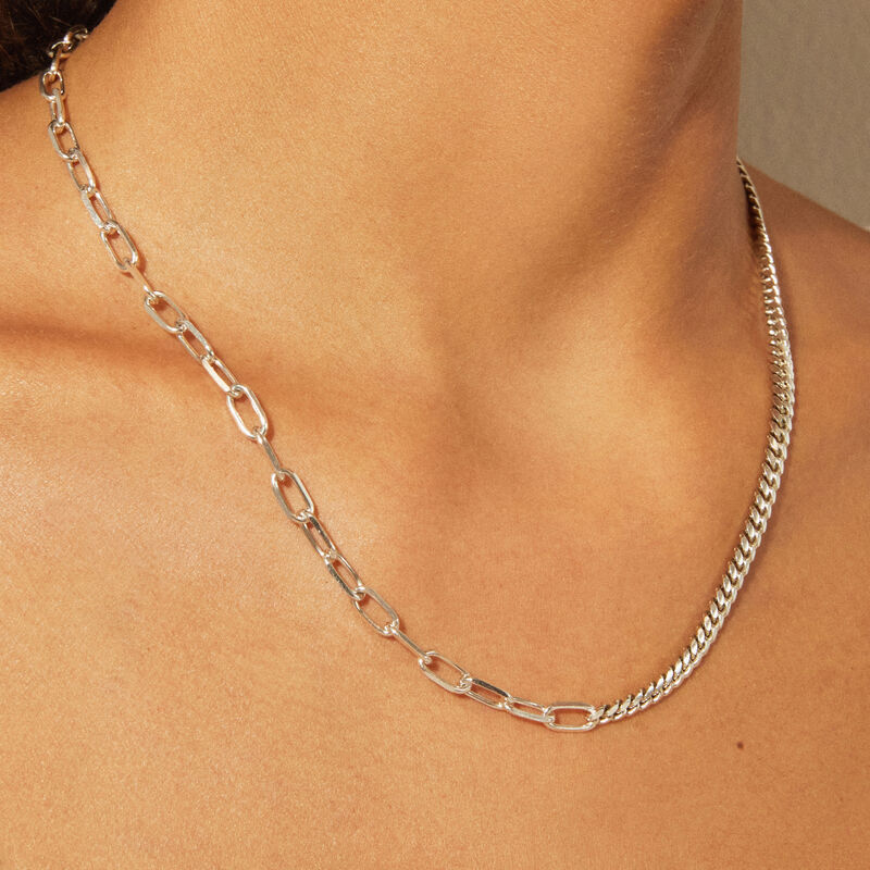 Curb and Paperclip Chain Necklace in Sterling Silver, 18&quot;