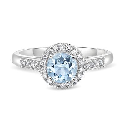 Aquamarine & 1/8 ct. tw. Diamond Ring in Sterling Silver