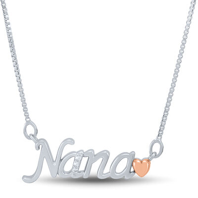 Diamond Accent Nana Necklace in Sterling Silver and 14K Rose Gold