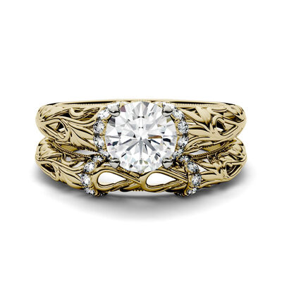 Lab-Created Moissanite Engagement Ring Set in 14K Yellow Gold (1-1/4 ct. tw.)