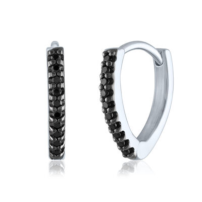 Black Diamond Chevron Huggie Earrings in Sterling Silver (1/10 ct. tw.)