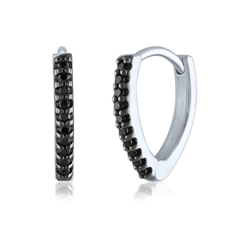 Black Diamond Chevron Huggie Earrings in Sterling Silver &#40;1/10 ct. tw.&#41;