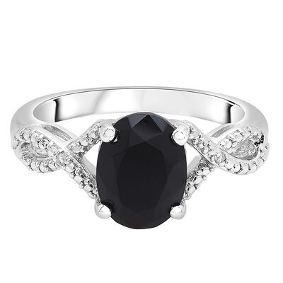 Oval Black Onyx Ring with Diamond Accents in Sterling Silver