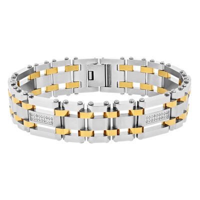 Diamond Stainless Steel Bracelet with Yellow Ion Plating, 8.5” (1/4 ct. tw.)