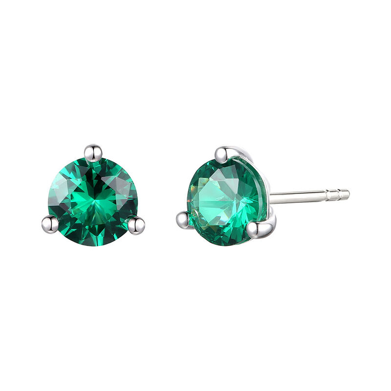 Round Emerald Stud Earrings in 10K White Gold