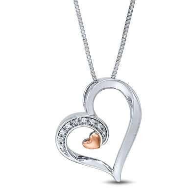 Diamond Heart Shaped Pendant in Sterling Silver