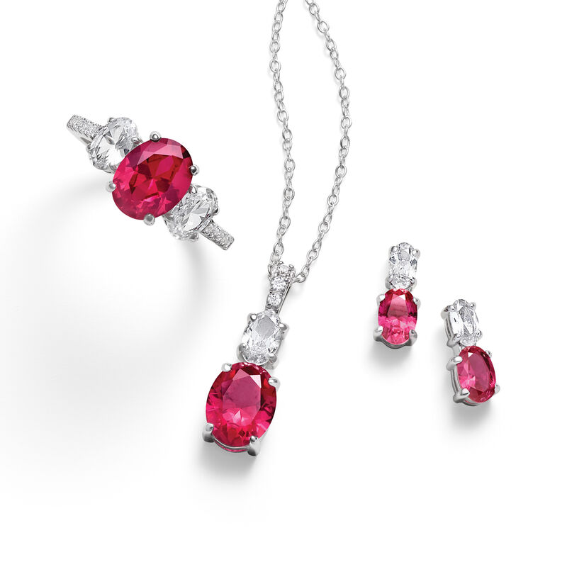 lab created ruby and white sapphire pendant, earrings and ring Set in sterling silver - 3 for $99.99