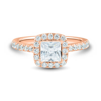 Lab Grown Diamond Princess-Cut Engagement Ring with Halo in 14K Rose Gold
