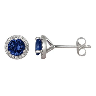 Blue Sapphire & 1/7 ct. tw. Diamond Earrings in 14K White Gold