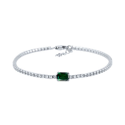 Lab-Created Emerald and White Sapphire Bracelet in Sterling Silver