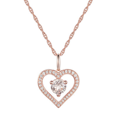 Morganite and Diamond Heart Pendant in 10K Rose Gold (1/8 ct. tw.)