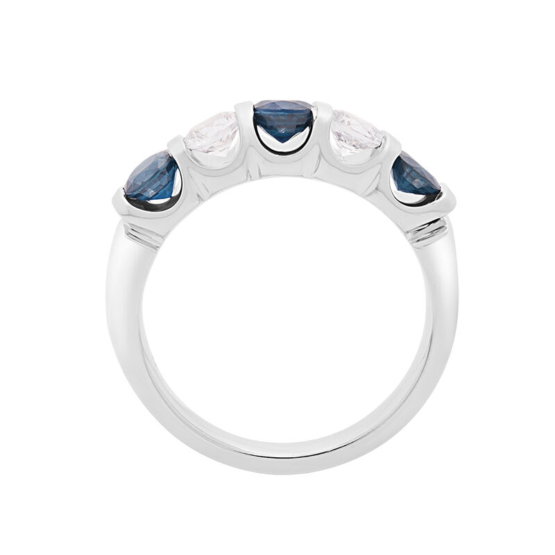 Gemstone &amp; White Sapphire Ring with U-Prong Setting in Sterling Silver