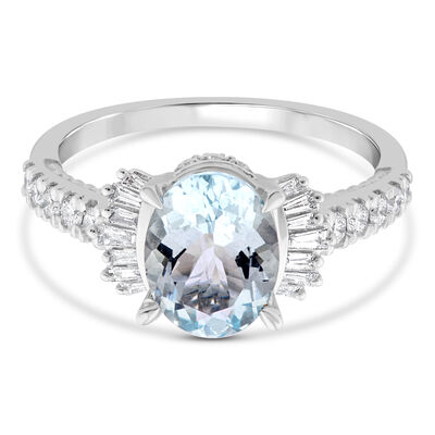 Aquamarine Ring with Diamonds in 10K White Gold (3/8 ct. tw.)
