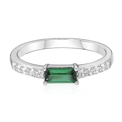 Lab Created Emerald & White Sapphire Stack Ring in Sterling Silver