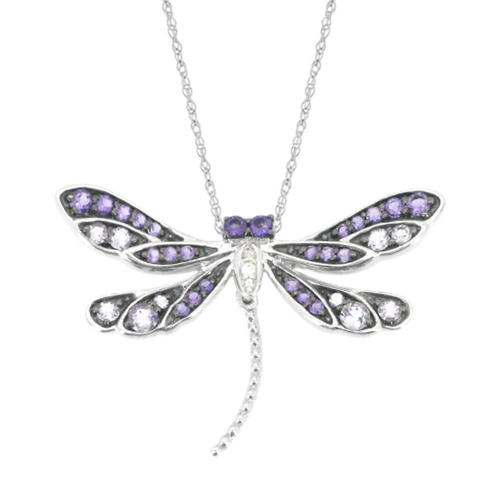 Amethyst & Lab Created White Sapphire Dragonfly Pendant Necklace | Sterling Silver | Size 18 | Helzberg Diamonds