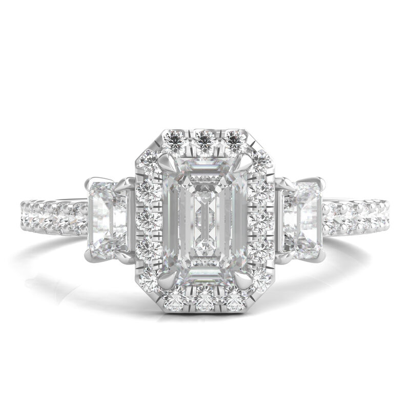 Three-Stone Emerald-Cut Diamond Halo Ring in 14K White Gold &#40;1 3/8 ct. tw.&#41;
