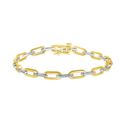Paperclip Chain Bracelet with Diamonds in 10K Yellow & White Gold (1/4 ct. tw.)
