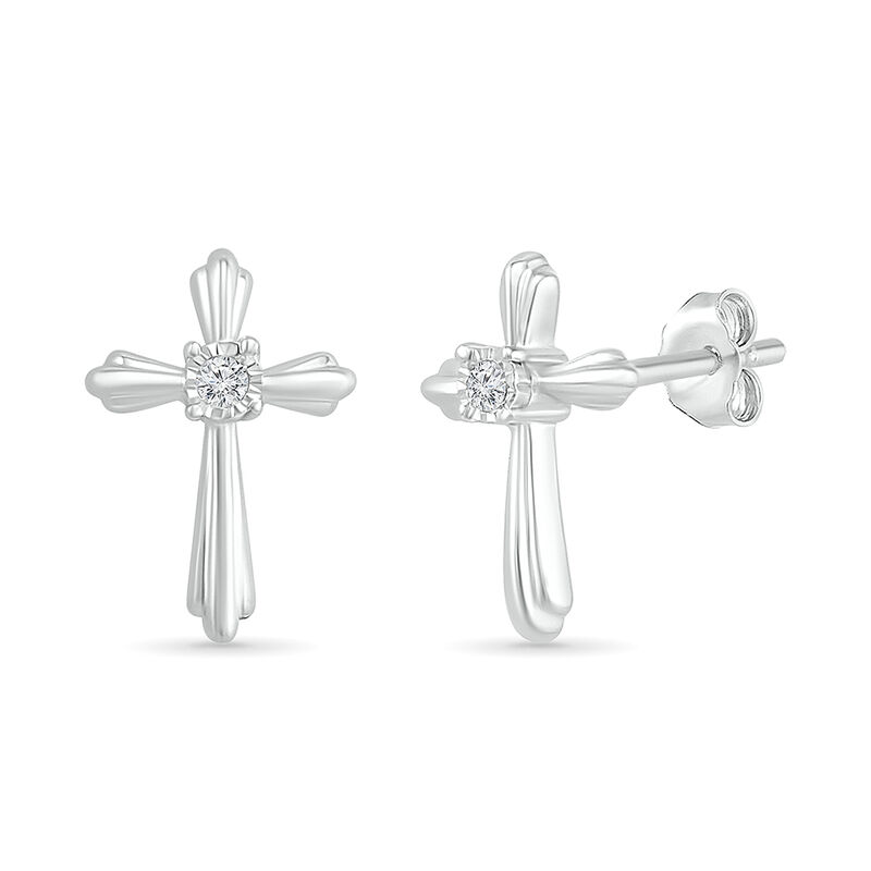 Cross Stud Earrings with Diamond Accents in Sterling Silver