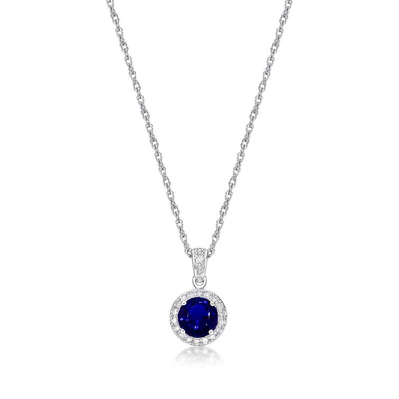 Lab Created Birthstone &amp; 1/10 ct. tw. Diamond Pendant in Sterling Silver