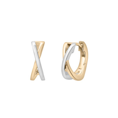 Two-Tone Huggie Hoop 'X' Earrings in Sterling Silver and Vermeil 13MM