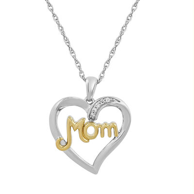 Mom Heart Pendant with Diamond Accents in Sterling Silver & 10K Yellow Gold