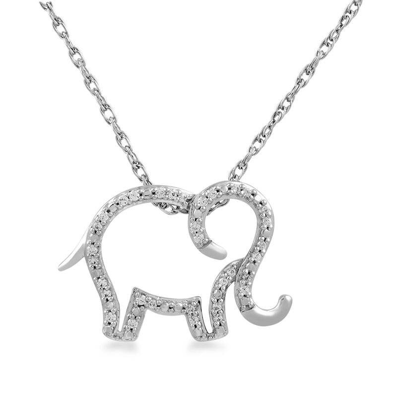 Elephant Pendant with Diamond Accents in Sterling Silver
