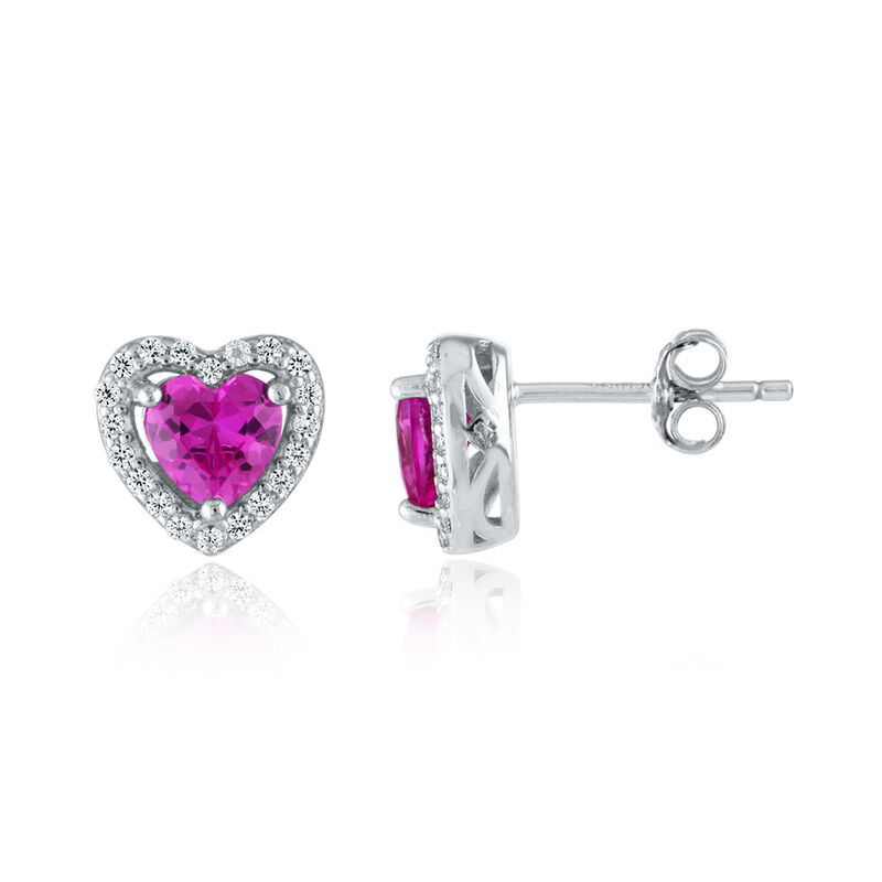 Heart-Shaped Lab-Created Ruby Earring, Pendant &amp; Ring Set in Sterling Silver
