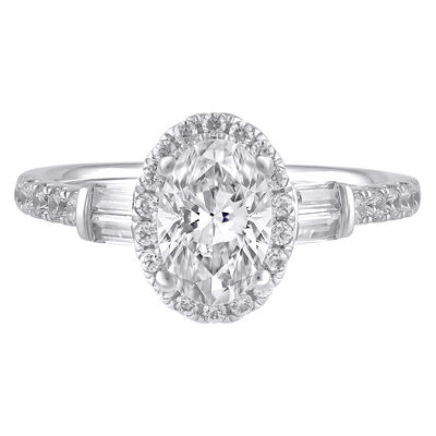 Lab Grown Diamond Oval Halo Engagement Ring in 14K White Gold (1 1/2 ct. tw.)