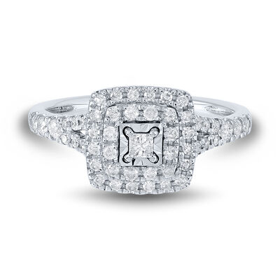 Princess-Cut Double-Halo Diamond Engagement Ring in 10K White Gold (1/2 ct. tw.)