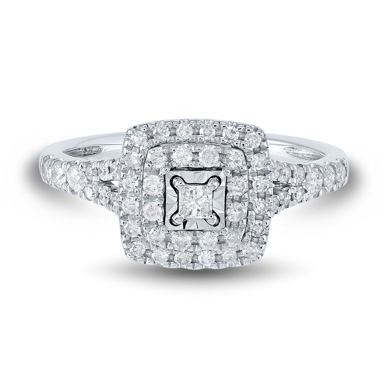 Princess-Cut Double-Halo Diamond Engagement Ring in 10K White Gold &#40;1/2 ct. tw.&#41;