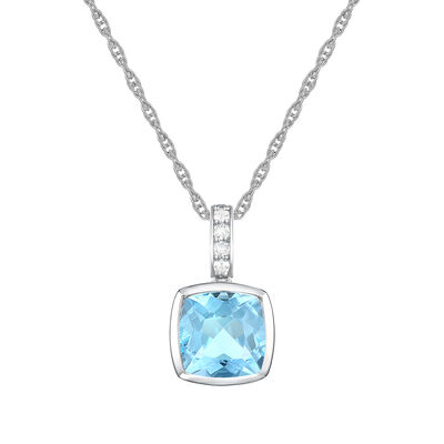 Blue Topaz and Diamond Accent Pendant in 10K White Gold
