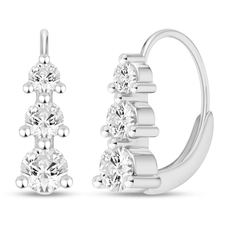 Lab Grown Diamond Three-Stone Hoop Earrings in 10K White Gold &#40;5/8 ct. tw.&#41; 