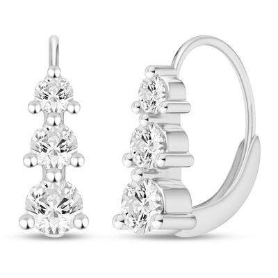 Lab Grown Diamond Three-Stone Hoop Earrings in 10K Gold (5/8 ct. tw.)