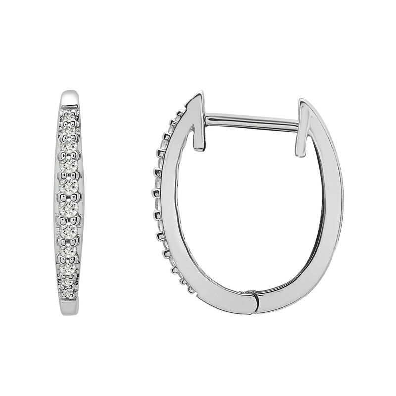 Diamond Graduated Huggie Hoop Earrings in 10K White Gold &#40;1/7 ct. tw.&#41;