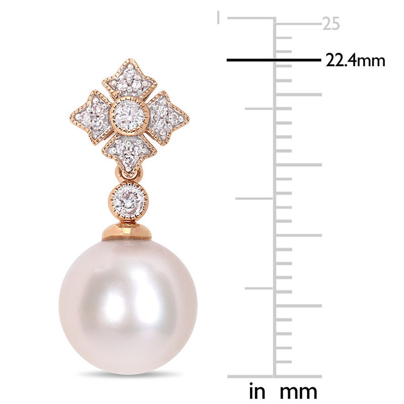 Cultured Freshwater Pearl Earrings with Diamond Drop in 10K Rose Gold &#40;1/8 ct. tw.&#41;