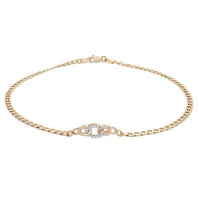 Curb Link Anklet with Diamond Accents in 10K Yellow Gold, 9.5