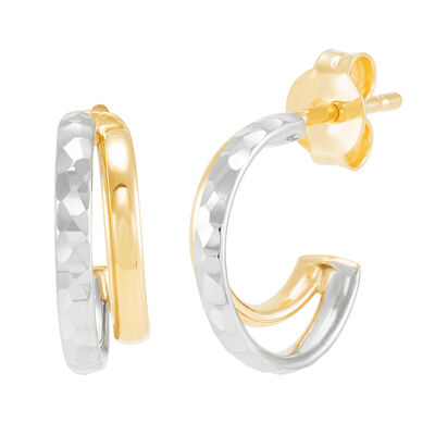 Double Row J Hoops in 10K Yellow and White Gold
