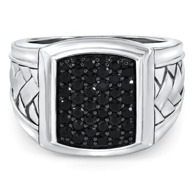 Men's Black Sapphire Ring in Sterling Silver