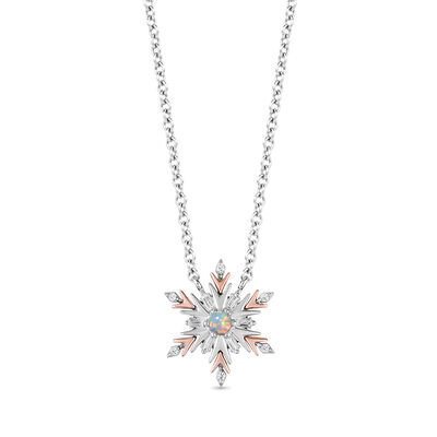 Enchanted Disney Lab-Created Opal & 1/7 ct. tw. Diamond Elsa Snowflake Pendant in Sterling Silver & 10K Rose Gold