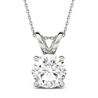 Round Moissanite Solitaire Pendant in 14K White Gold (3 ct.)