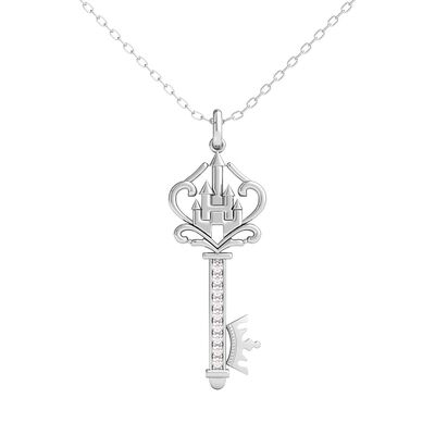 Diamond Castle Key Pendant in Sterling Silver