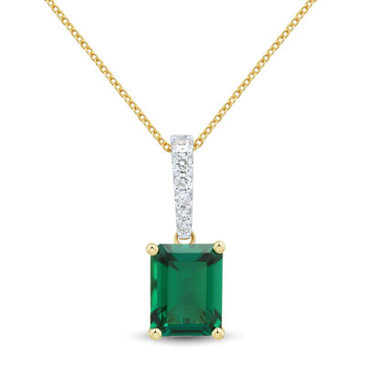Lab-Created Emerald and Lab Grown Diamond Pendant in 10K Yellow Gold (1/10 ct. tw.)